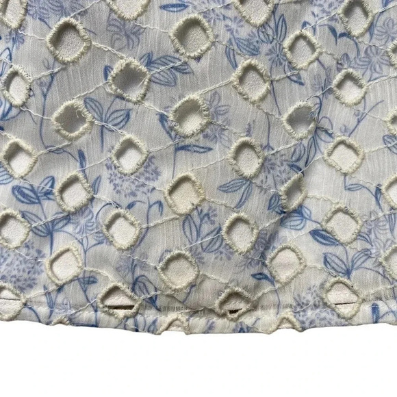 ML Monique Lhuillier Blue White Eyelet Off Shoulder Blouse Size Small - Picture 11 of 16